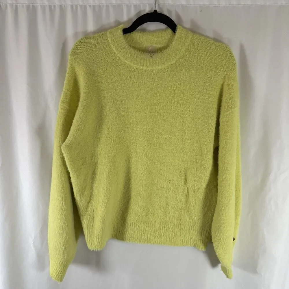 Calia Carrie Underwood Sweater Women's XS Yellow Fuzzy High Neck Long Sleeve